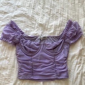 Tic Toc Puff Sleeve Ruched Corset Crop Top Purple